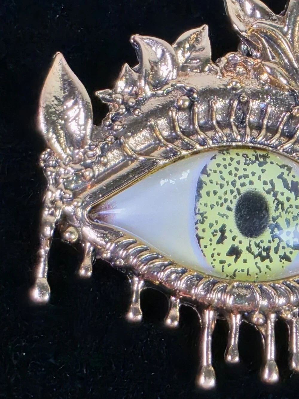 Gold Eyeball Brooch Pin with Yellow-Green Iris